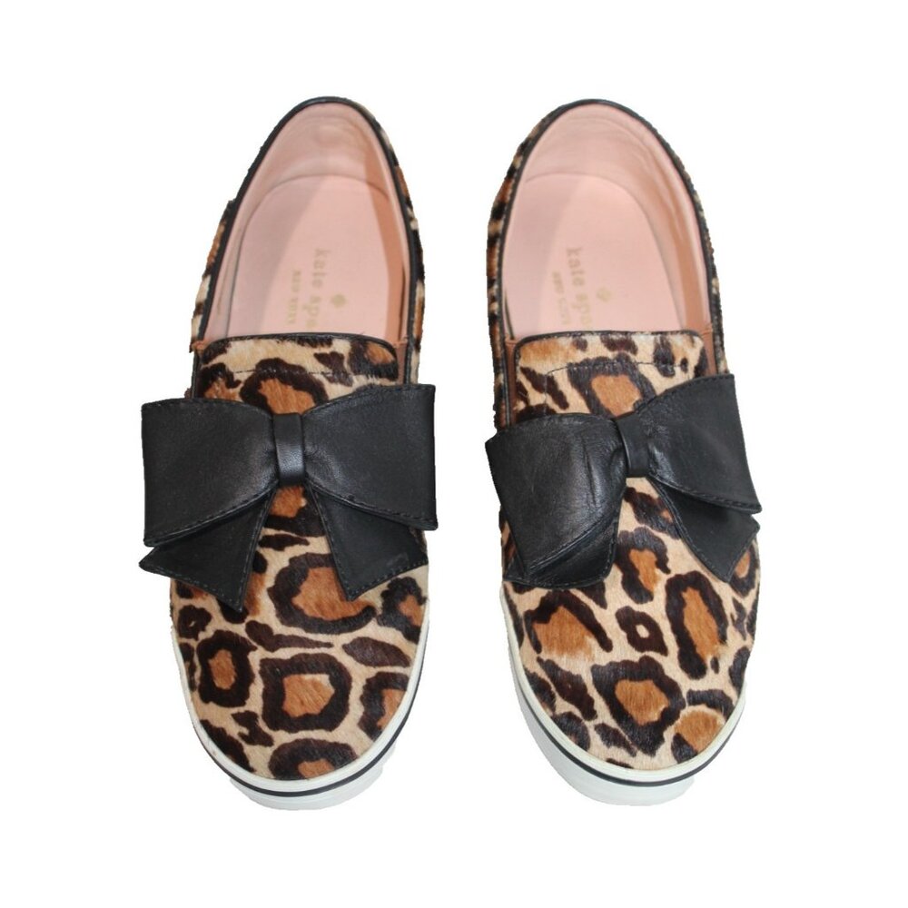 Kate Spade Delise Women’s Leopard Print Calf Hair Sneakers Leather Bow Size 7.5